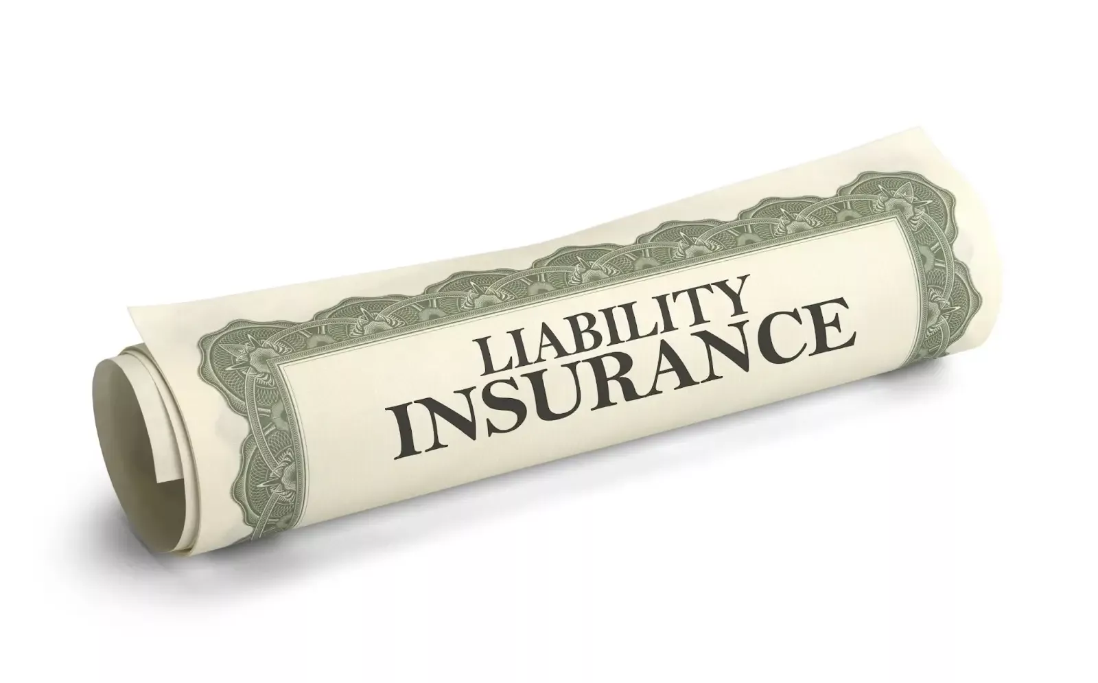 rolled up piece of paper with the words liability insurance on the top